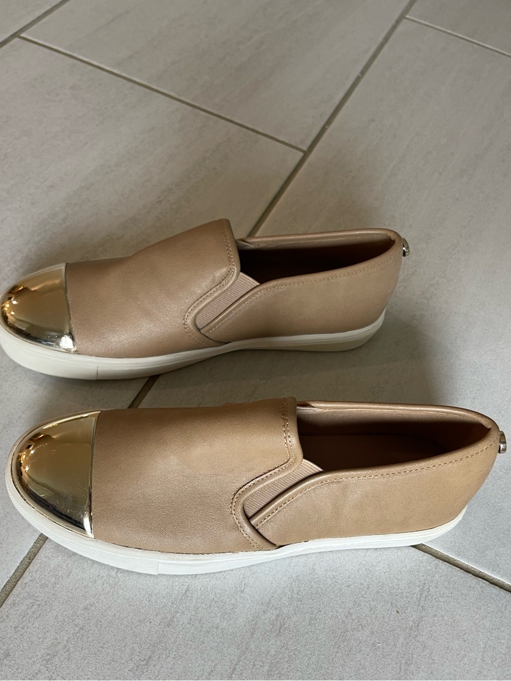 Steve Madden Slip-On Women’s Sneakers with Gold Cap Toe - Beige